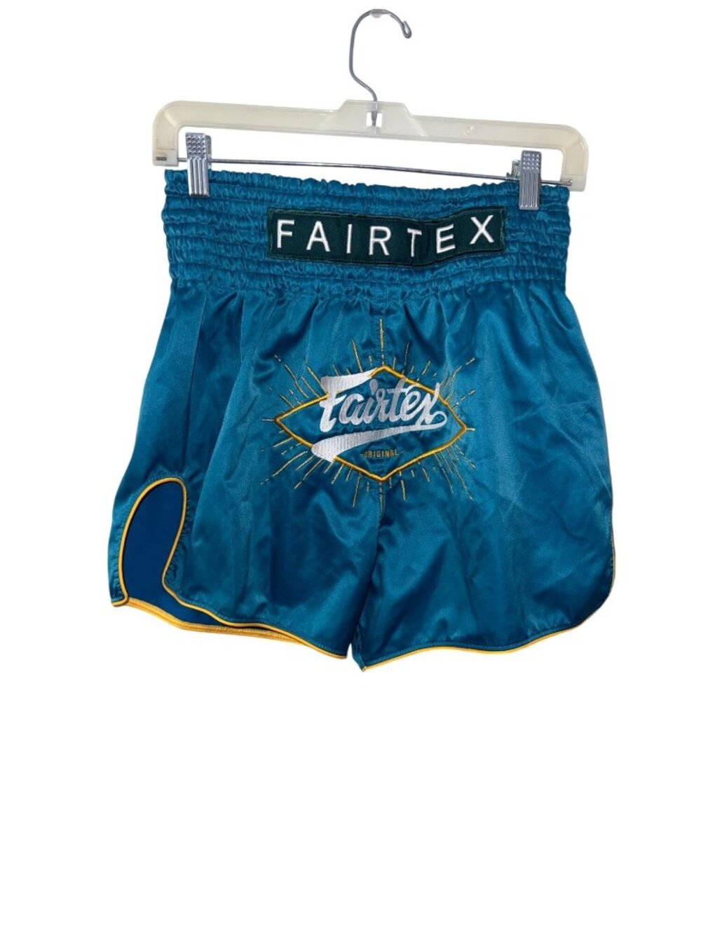 Fairtex Blue Muay Thai Boxing Shorts With Gold Trim & Embroidered Logo